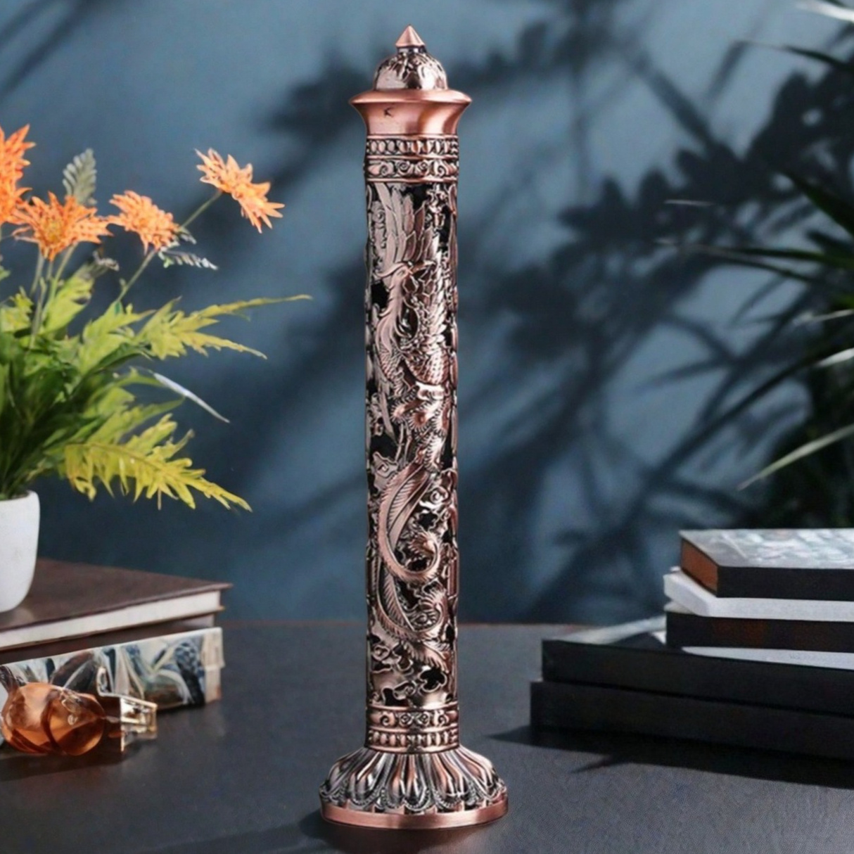 Office Furniture Phoenix - Vintage Vertical Incense Holder Dragon and