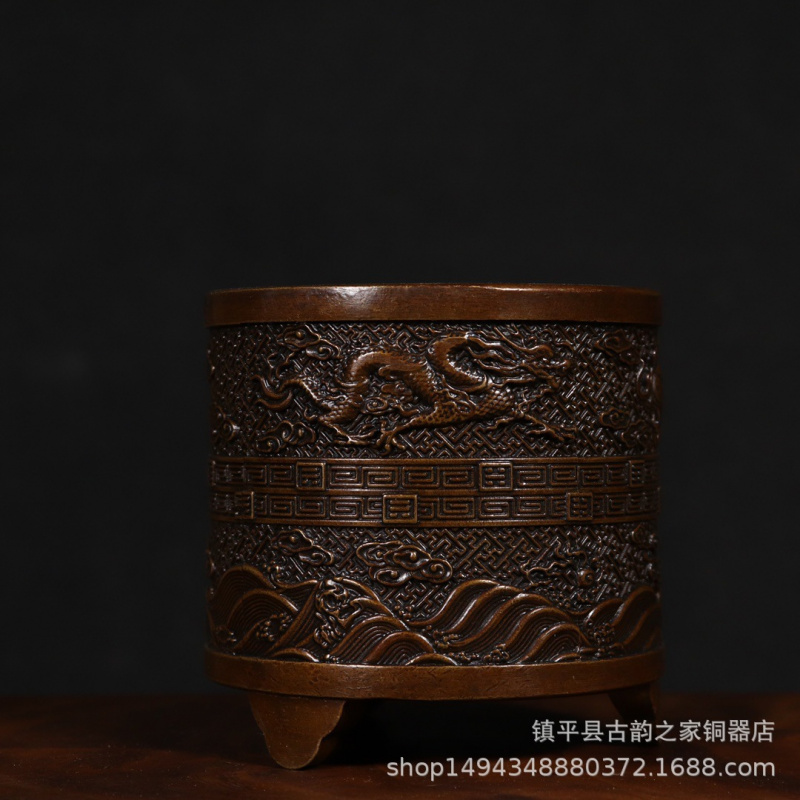 Office Furniture Phoenix - Bronze Incense Burner Cylinder Style Dragon