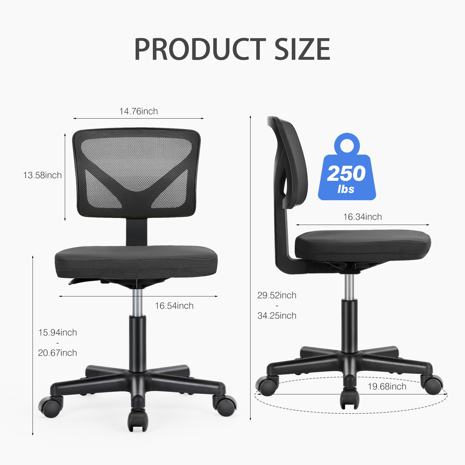 JHK Armless Desk Chair with Wh - đánh giá và giá Task Chair Mid Back