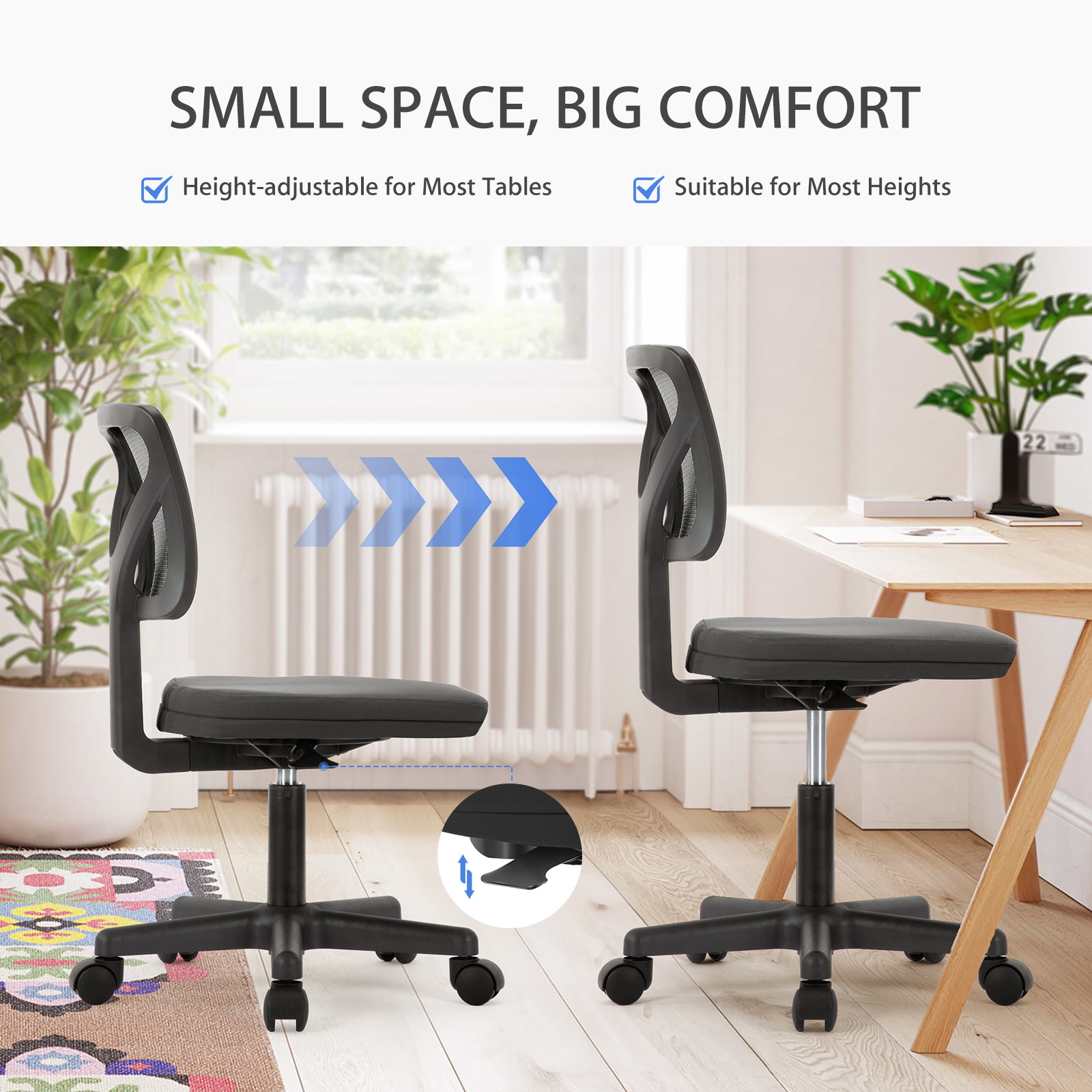 JHK Armless Desk Chair with Wh - đánh giá và giá Task Chair Mid Back