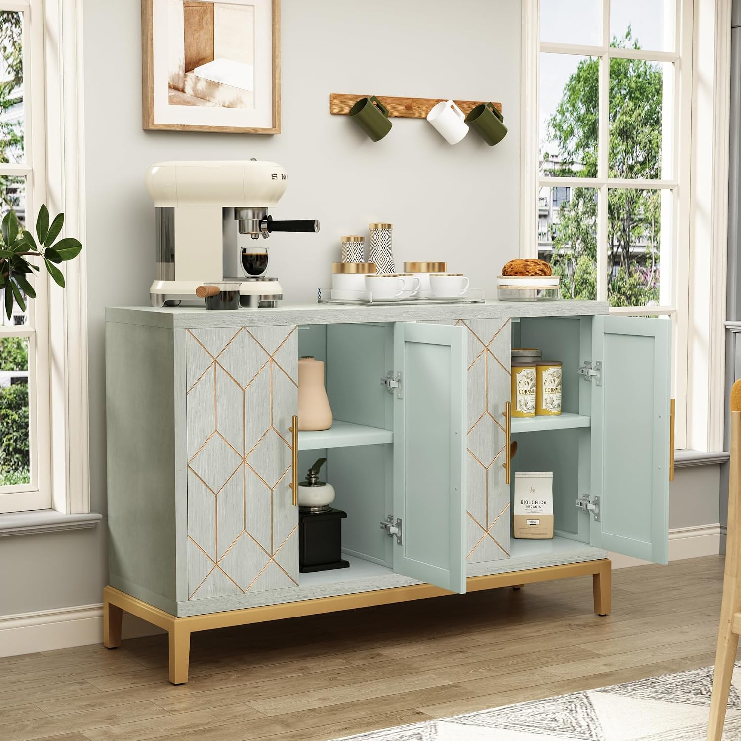 4-Door Accent Cabinet Modern C - đánh giá và giá Office Furniture Credenza
