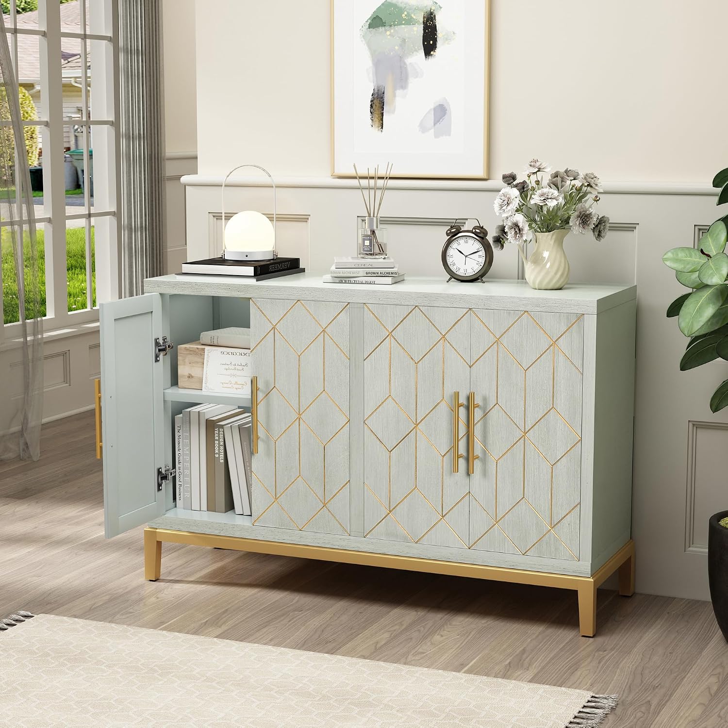 4-Door Accent Cabinet Modern C - đánh giá và giá Office Furniture Credenza