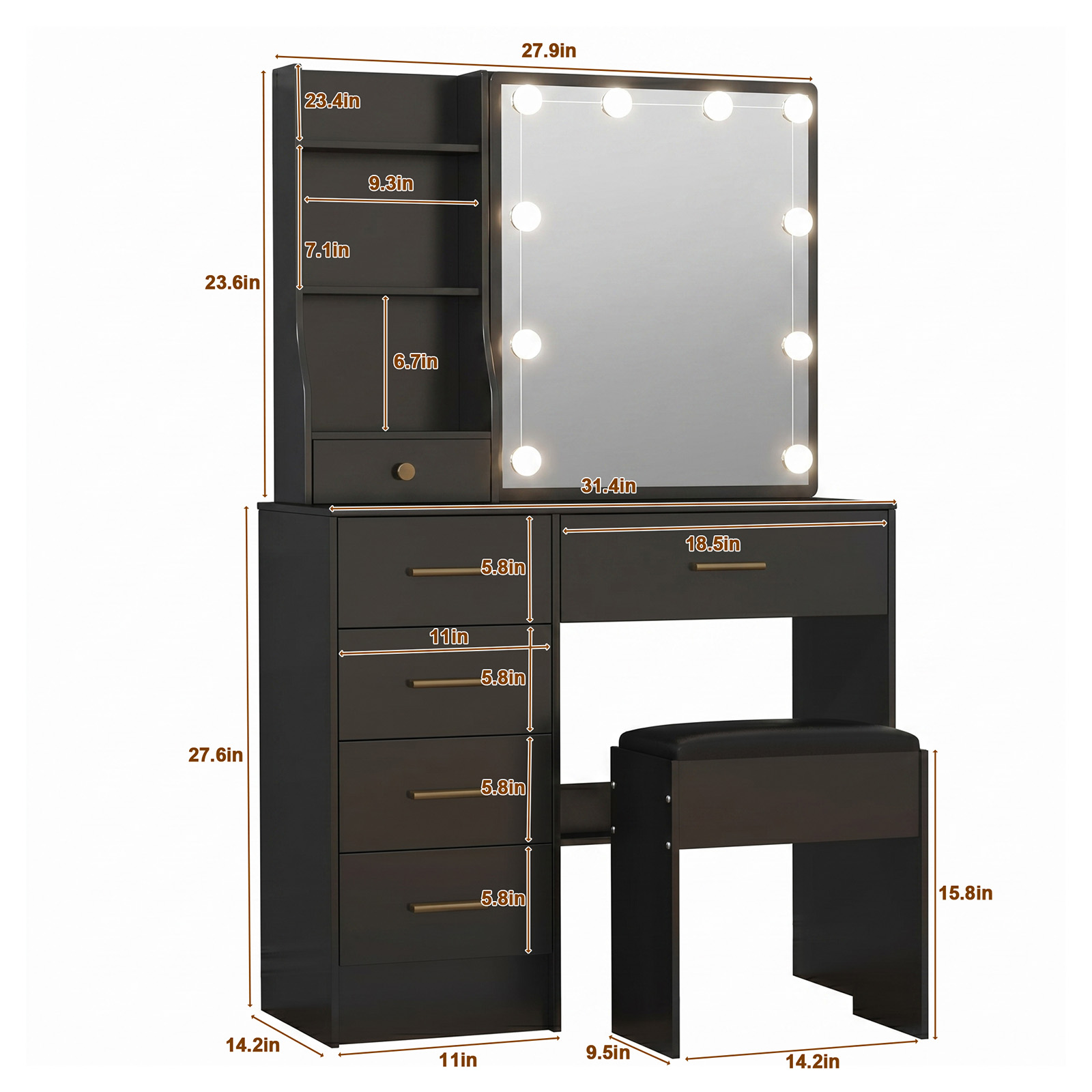 Teousev Black Vanity Desk Set  - đánh giá và giá Office Furniture Credenza