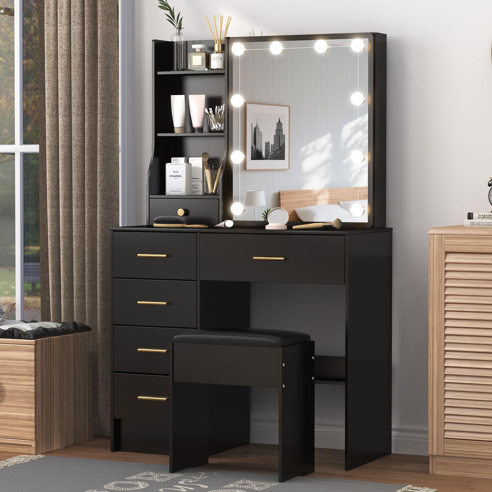 Teousev Black Vanity Desk Set  - đánh giá và giá Office Furniture Credenza