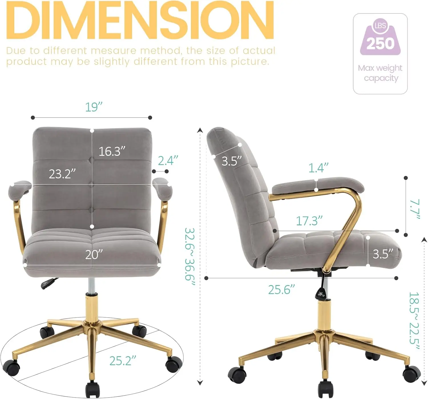 Velvet Home Office Desk Chair, - đánh giá và giá Task Chair Mid Back